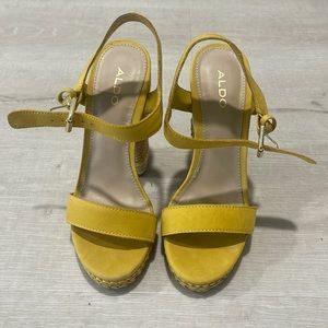 Aldo Platform Heels in Yellow and Raffia | Size 36.5 EU / Size 6.5 US